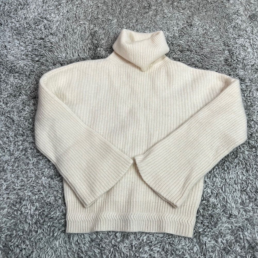 Joie 100% Cashmere Turtleneck XS Knit Sweater Ivory Wide Cuff Sleeve Luxury Soft